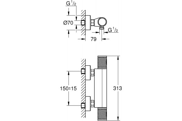 34776000 Grohtherm 1000 Performance Термостат для душа, внешний монтаж 1/2