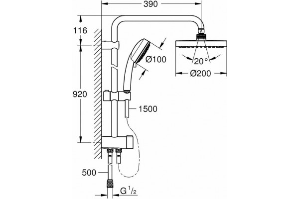 Душевая система Grohe New Tempesta Cosmopolitan 200 с переключателем 26453001 хром