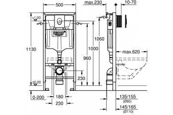 Инсталляция для унитаза Grohe Rapid SL 38722001 с белой клавишей