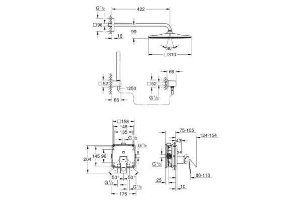 Душевой комплект Grohe Eurocube 25238000 310 мм