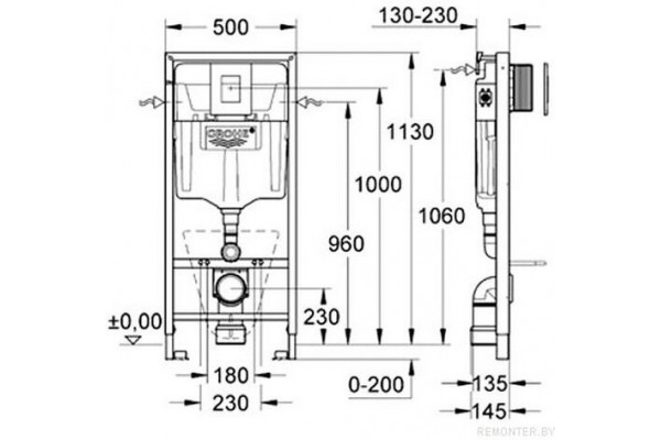 Инсталляция для унитаза Grohe Rapid SL 38827000 в комплекте с клавишей