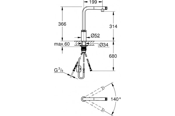 31613A00 Minta SmartControl Смеситель для кухни, темный графит, глянец