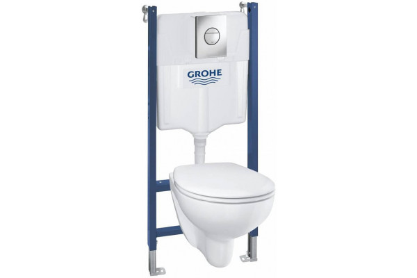 Набор Grohe Bau Ceramic система инсталляции Solido 5 в 1: подвесной унитаз, сиденье с микролифтом, панель смыва Sail, шумоизоляция 39415000