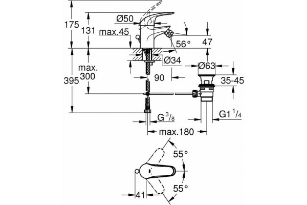 Смеситель для биде Grohe Euroeco с донным клапаном 23263000 хром
