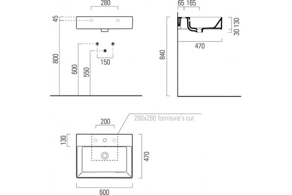 Раковина GSI Kube X 60x47