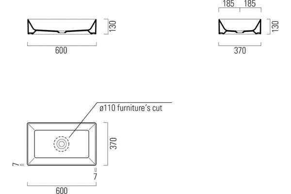 Раковина GSI Kube X 60x37, прямоугольная