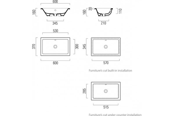 Раковина GSI Kube X 60x37, встраиваемая