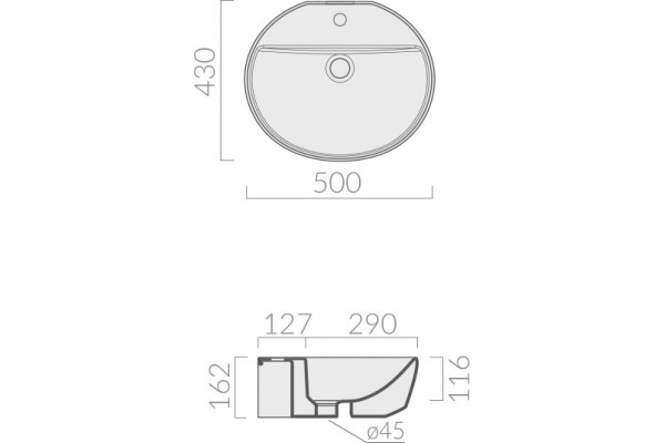 Раковина Galassia M2 5200 полувстраиваемая 50x43 овальная, цвет белый