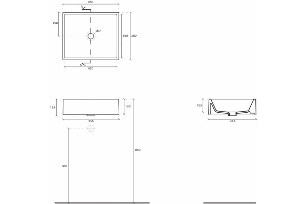 Рукомойник Galassia Plus Design 6104 45x38 прямоугольная, цвет белый