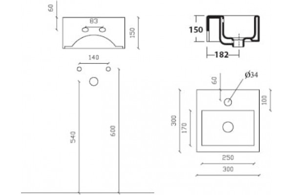 Рукомойник Galassia Plus Design 6033M 30x30 квадратная, цвет белый