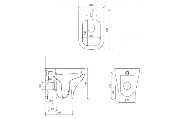 Унитаз приставной Galassia Plus Design  белый, прямоугольный, антивсплеск, 35x55 см