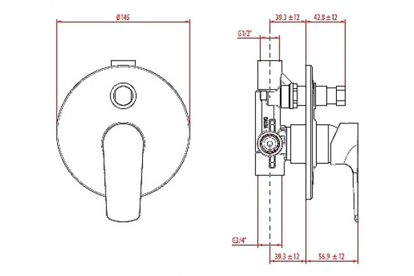 Смеситель Gattoni H2OMIX 3000 3034С0 для ванны с душем, однорычажный, хром