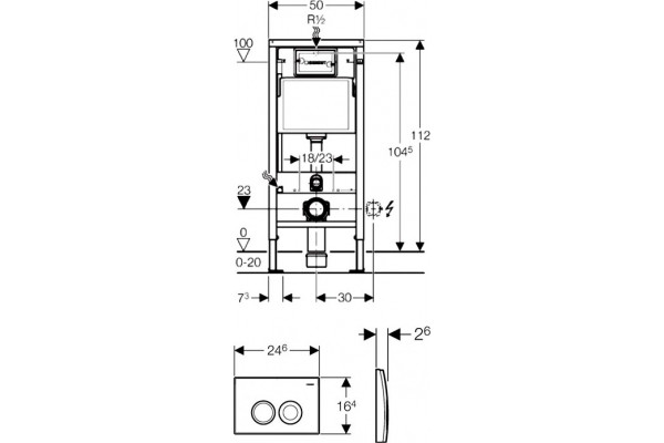 Система инсталляции для унитазов Geberit Duofix UP100 458.103.00.1 с кнопкой хром, бачок 3/6 л, 50x13.5x112 см