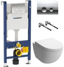 Комплект Geberit Duofix Delta 458.124.21.1 3 в 1 с кнопкой смыва + Чаша для унитаза + Крышка-сиденье, цвет белый, бачок 3/6 л