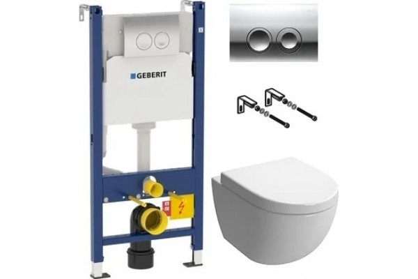 Комплект Geberit Duofix Delta 458.124.21.1 3 в 1 с кнопкой смыва + Чаша для унитаза + Крышка-сиденье, цвет белый, бачок 3/6 л