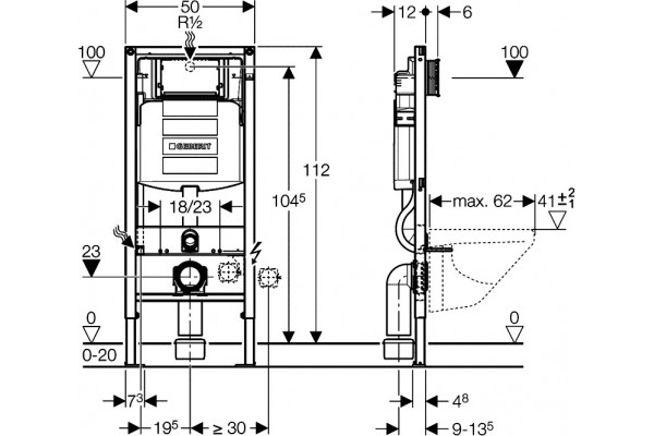 Система инсталляции для унитазов Geberit Duofix UP 320 111.300.00.5 бачок 3/6 л, 50x16.5x112 см