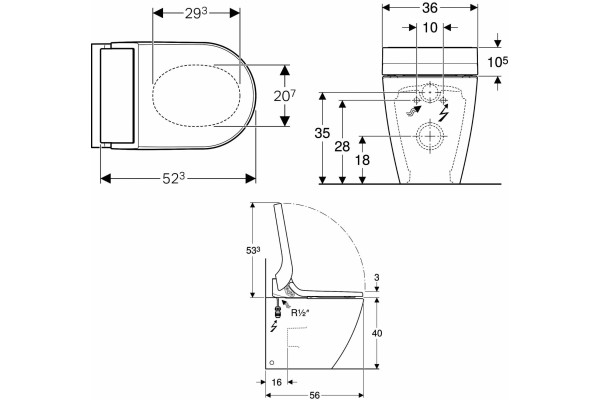 Унитаз приставной Geberit AquaClean Tuma Comfort 146.310.11.1 альпийский белый овальный, 36x52.3 см