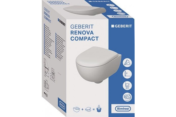 Унитаз подвесной Geberit Renova Compact 500.803.00.1 с сиденьем и быстросъемной крышкой с микролифтом, белый, овальный, 37x49 см