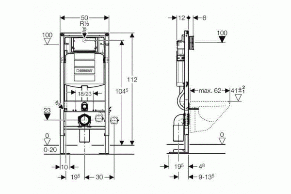 Система инсталляции для унитазов Geberit Duofix UP320  бачок 3/6 л, 50x16.5x112 см