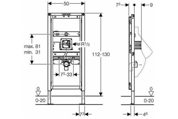 Система инсталляции для писсуаров Geberit Duofix со скрытым распознаванием 50x8x130 см