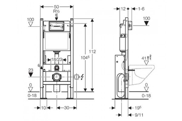 Система инсталляции для унитазов Geberit Duofix UP100  бачок 7.5 л, 50x20x112 см