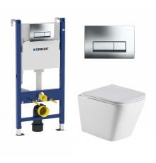 Комплект 3 в 1 инсталляция Geberit Duofix + унитаз WeltWasser Gelbach + кнопка хром Delta51 в современном стиле