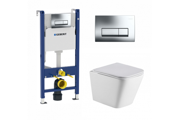 Комплект 3 в 1 инсталляция Geberit Duofix + унитаз WeltWasser Gelbach + кнопка хром Delta51 в современном стиле