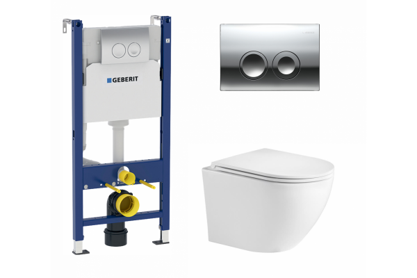 Комплект 3 в 1 инсталляция Geberit Duofix + унитаз WeltWasser Merzbach + кнопка хром Delta21 в современном стиле