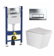 Комплект 3 в 1 инсталляция Geberit Duofix + унитаз Ceramica Nova Metric Rimless + кнопка хром  Delta51 в современном стиле