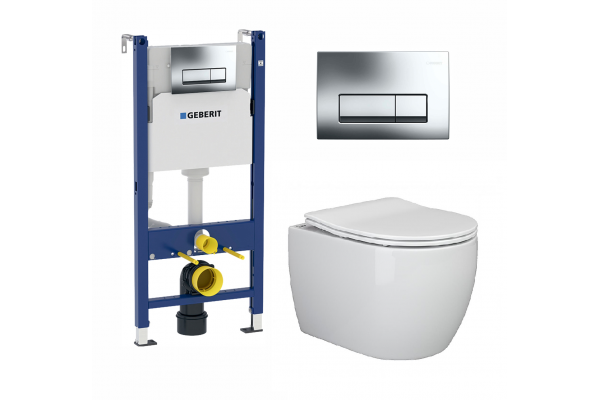 Комплект 3 в 1 инсталляция Geberit Duofix + унитаз Ceramica Nova Play + кнопка хром Delta51 в современном стиле