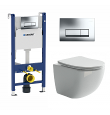 Комплект 3 в 1 инсталляция Geberit Duofix + унитаз Ceramica Nova Forma CN3009 + кнопка хром Delta51 в современном стиле