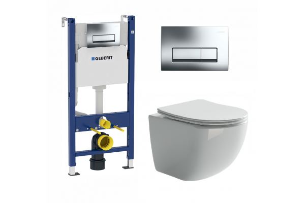 Комплект 3 в 1 инсталляция Geberit Duofix + унитаз Ceramica Nova Forma CN3009 + кнопка хром Delta51 в современном стиле