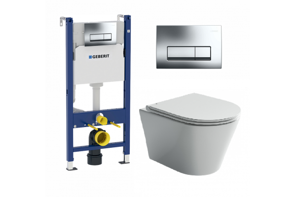 Комплект 3 в 1 инсталляция Geberit Duofix + унитаз Ceramica Nova Forma CN3011 + кнопка хром Delta51 в современном стиле