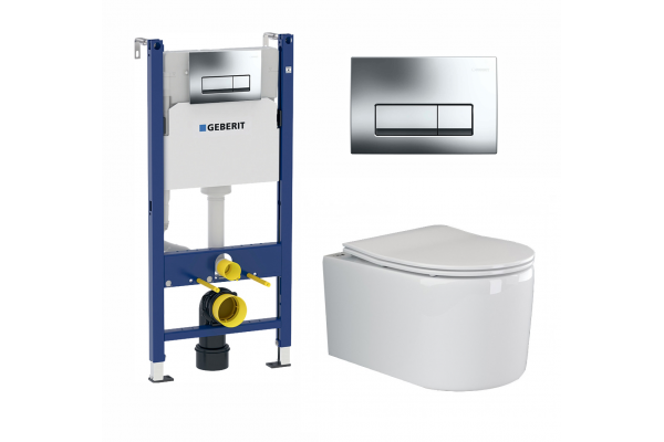 Комплект 3 в 1 инсталляция Geberit Duofix + унитаз Ceramica Nova Moments + кнопка хром Delta51 в современном стиле
