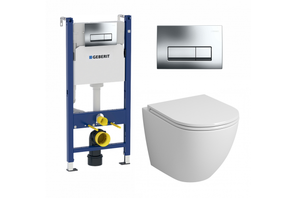 Комплект 3 в 1 инсталляция Geberit Duofix + унитаз Grossman GR-4455S + кнопка хром Delta51 в современном стиле