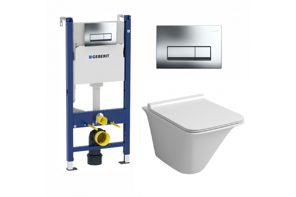 Комплект 3 в 1 инсталляция Geberit Duofix + унитаз Grossman GR-4413S + кнопка хром Delta51 в современном стиле