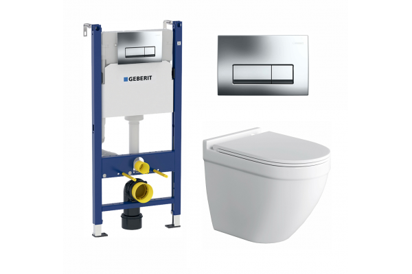 Комплект 3 в 1 инсталляция Geberit Duofix + унитаз Owl 1975 Cirkel-H TOWLT190101 + кнопка хром Delta51 в современном стиле