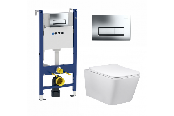 Комплект 3 в 1 инсталляция Geberit Duofix + унитаз Vincea Q-Line + кнопка хром Delta51 в современном стиле