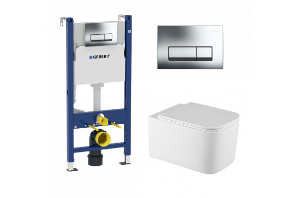 Комплект 3 в 1 инсталляция Geberit Duofix + унитаз Vincea Ultra Rimless + кнопка хром Delta51 в современном стиле