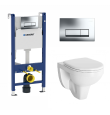 Комплект 3 в 1 инсталляция Geberit Duofix + унитаз Berges Wasserhaus Gamma + кнопка хром Delta51 в современном стиле