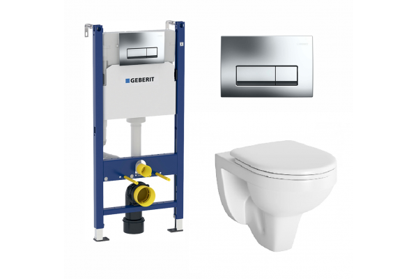 Комплект 3 в 1 инсталляция Geberit Duofix + унитаз Berges Wasserhaus Gamma + кнопка хром Delta51 в современном стиле