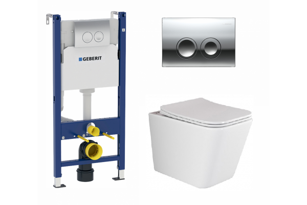 Комплект 3 в 1 инсталляция Geberit Duofix + Подвесной унитаз Ceramica Nova Metric Rimless + кнопка хром Delta21 в современном стиле