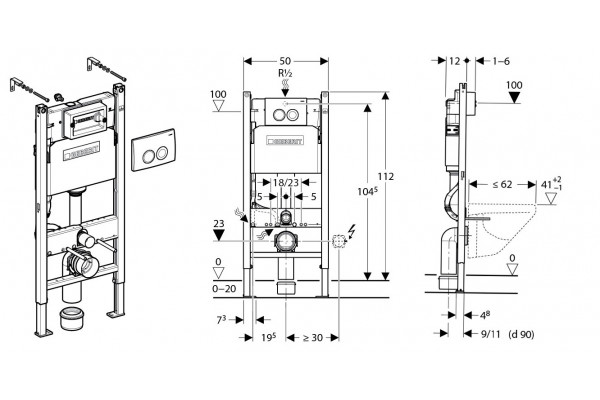 Комплект 3 в 1 инсталляция Geberit Duofix + Подвесной унитаз Ceramica Nova Metric Rimless + кнопка хром Delta21 в современном стиле
