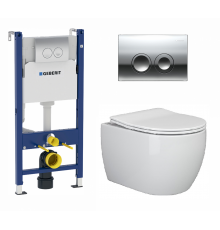 Комплект 3 в 1 инсталляция Geberit Duofix + Подвесной унитаз Ceramica Nova Play + кнопка хром Delta21 в современном стиле