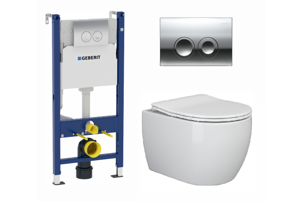 Комплект 3 в 1 инсталляция Geberit Duofix + Подвесной унитаз Ceramica Nova Play + кнопка хром Delta21 в современном стиле