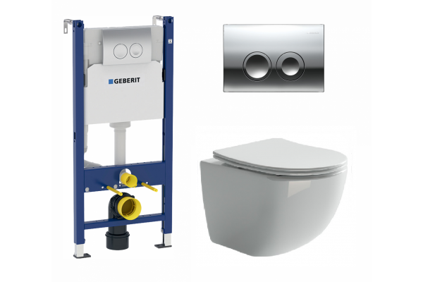 Комплект 3 в 1 инсталляция Geberit Duofix + Подвесной унитаз Ceramica Nova Forma CN3009 + кнопка хром Delta21 в современном стиле