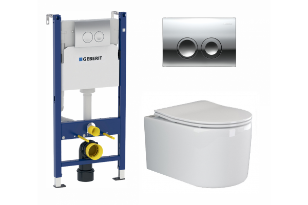 Комплект 3 в 1 инсталляция Geberit Duofix + Подвесной унитаз Ceramica Nova Moments + кнопка хром Delta21 в современном стиле