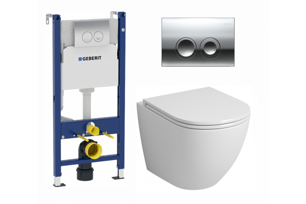 Комплект 3 в 1 инсталляция Geberit Duofix + Подвесной унитаз Grossman GR-4455S + кнопка хром Delta21 в современном стиле