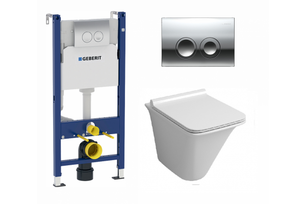 Комплект 3 в 1 инсталляция Geberit Duofix + Подвесной унитаз Grossman GR-4413S + кнопка хром Delta21 в современном стиле