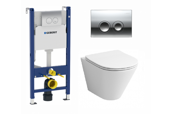 Комплект 3 в 1 инсталляция Geberit Duofix + Подвесной унитаз Grossman GR-4477S + кнопка хром Delta21 в современном стиле